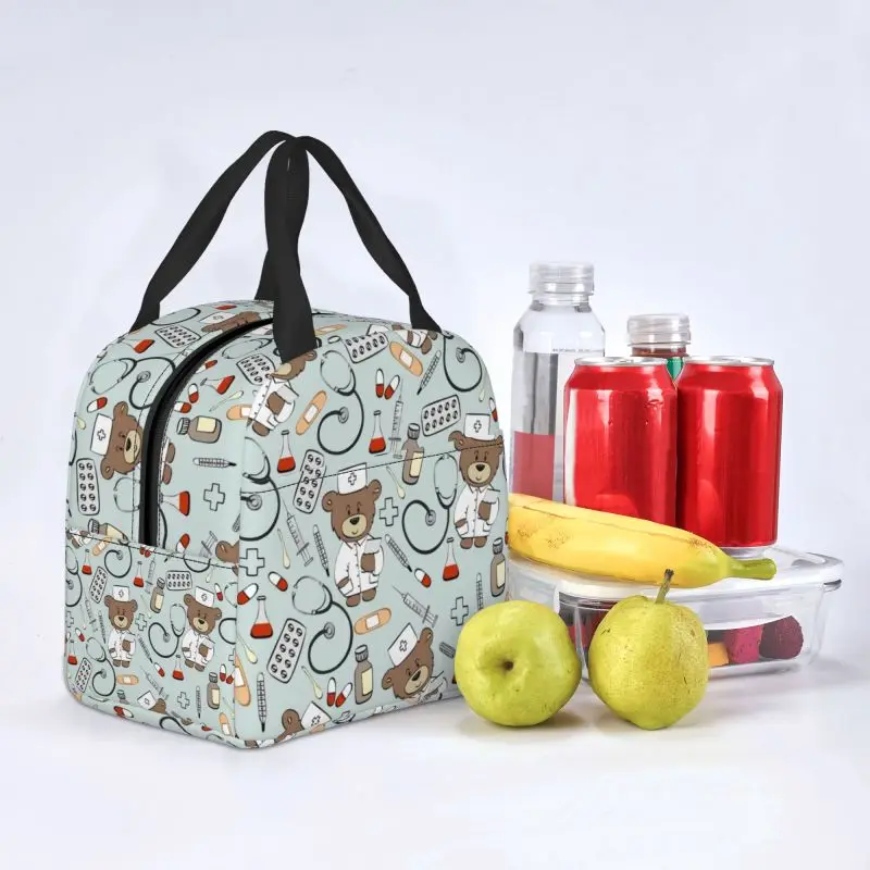 Baby Bear Nurse Insulated Lunch Box for Women Cartoon Nursing Portable Thermal Cooler Lunch Bag Picnic Food Container Tote Bags