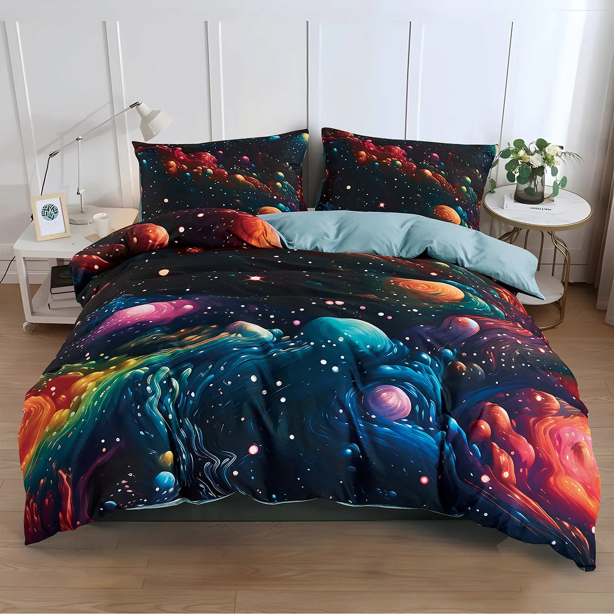 3-delige beddengoedset met paarse rozen en een hartprint, 1 dekbedovertrek, 2 kussenslopen, een luxe cadeau voor volwassenen en kinderen, full size.