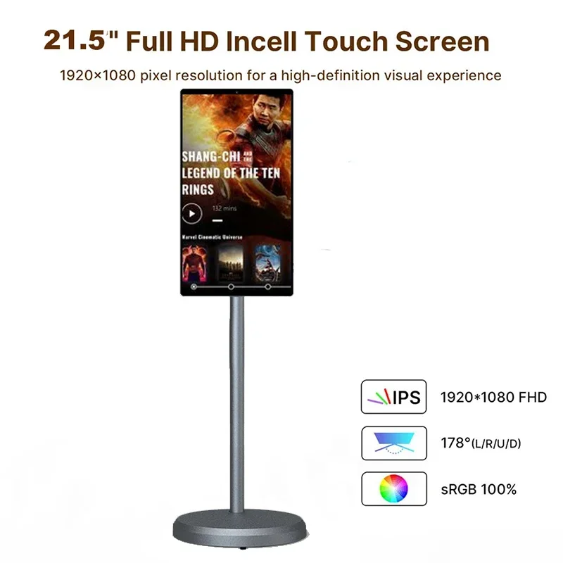 Flat Screen Tv 21.5 Inch Touch Screen Portable Tv Smart Mobile Television Rechargeable Wireless Smart Tv with Stand 4GB+64GB