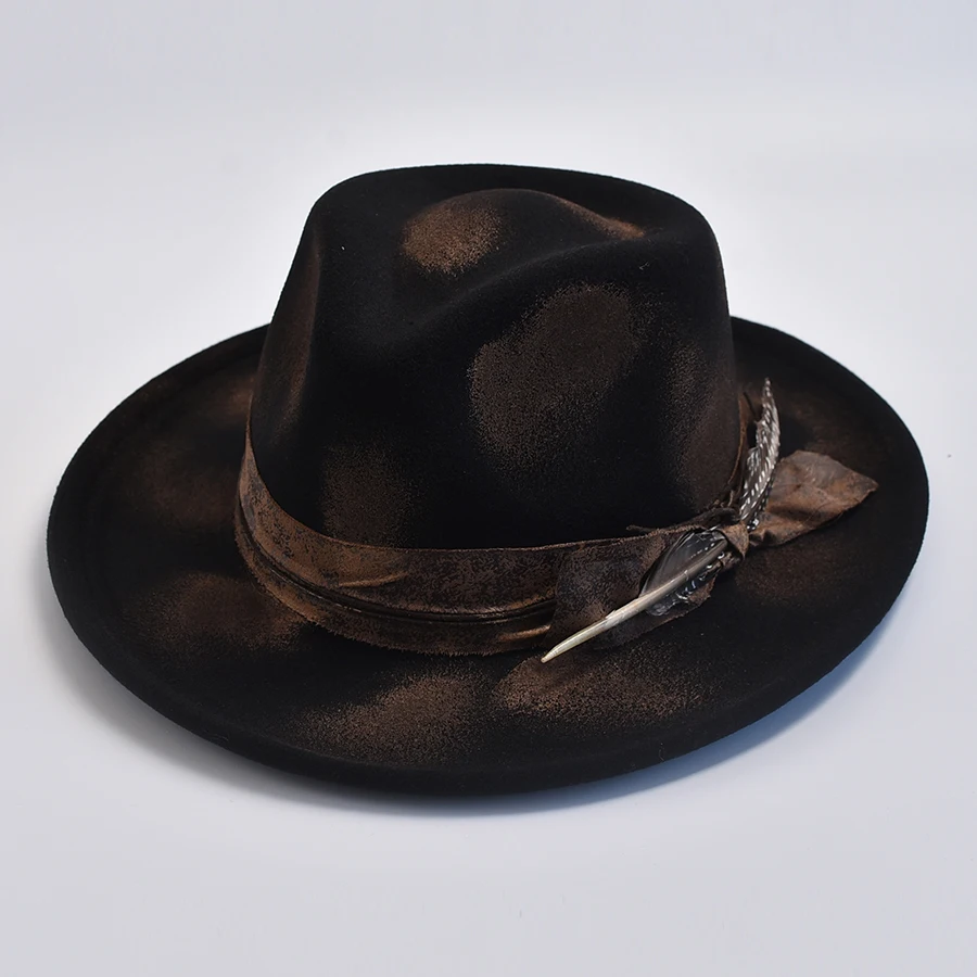 Fashionable Retro Original Design Imitation Wool Felt Fedoras Hat Men Roll Brim Panama Trilby Hats Gentleman Party Dress Cap