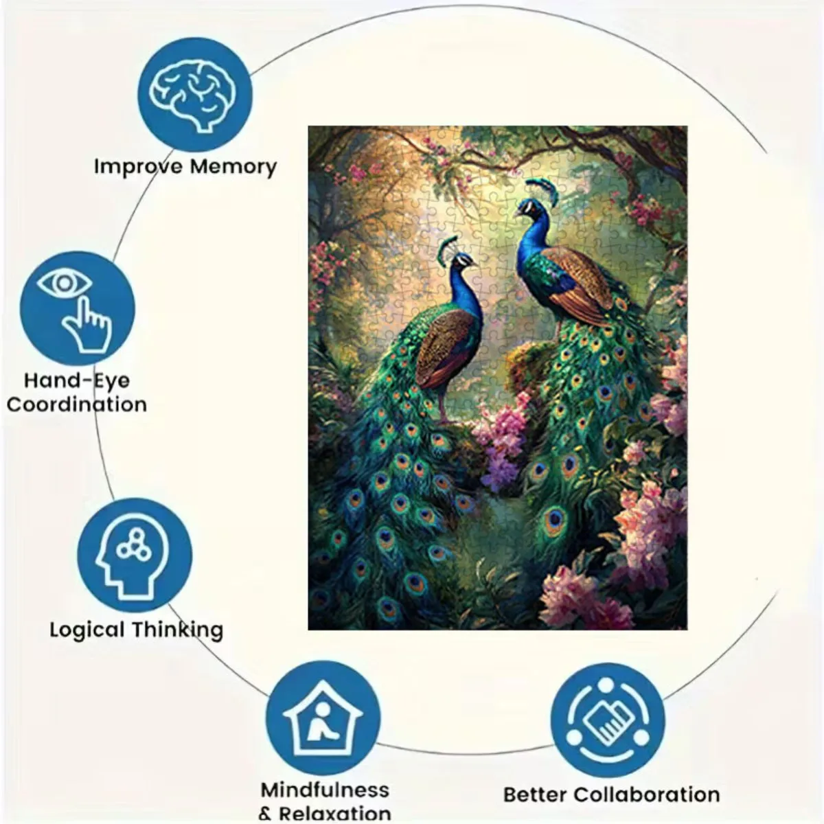 1000pcs paper jigsaw puzzle, with numbers on the back, family fun adult puzzle. Peacock Art Canvas Print 27.56x19.69inch, Vibr