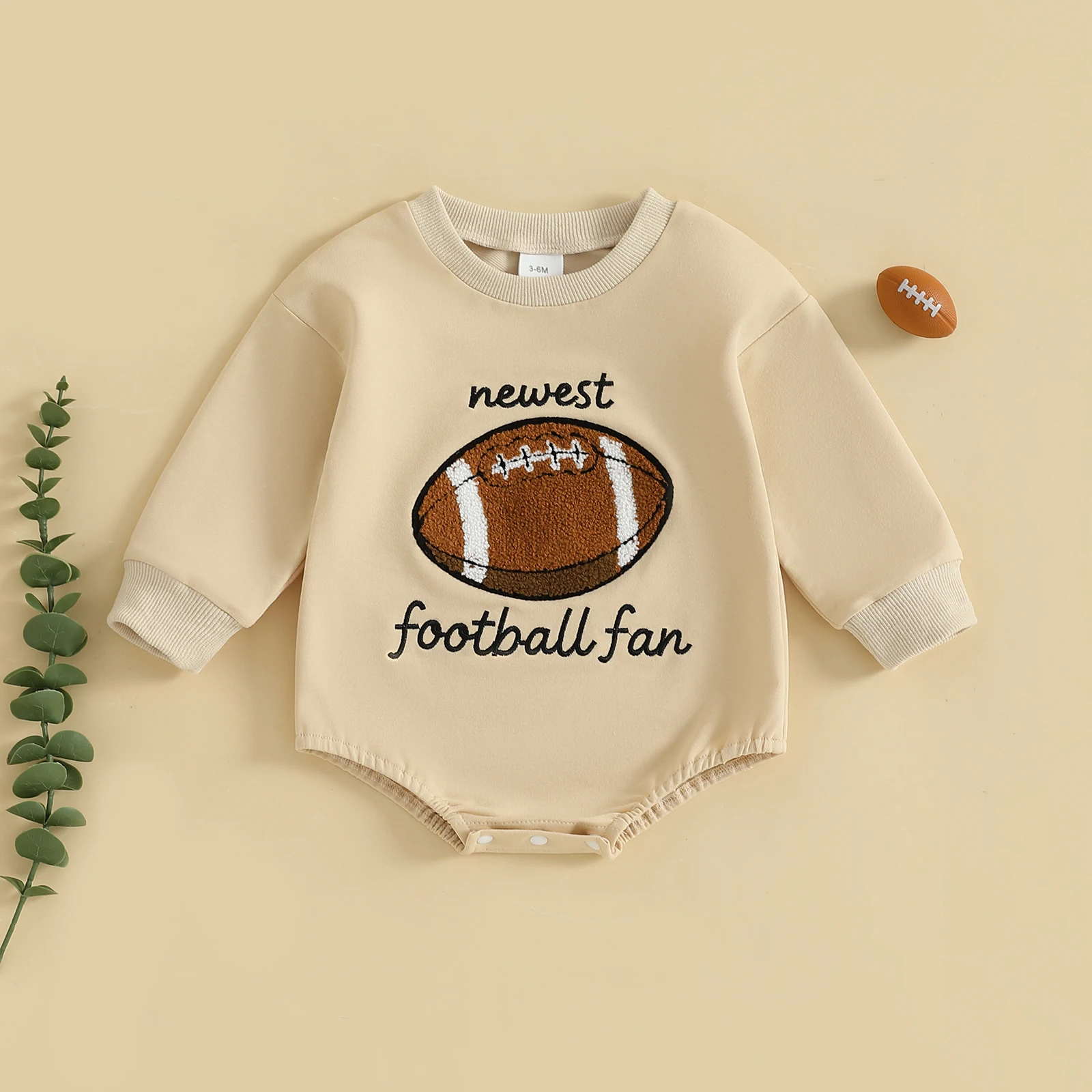 

Toddler Baby Boy Fall Sweatshirt Romper Long Sleeve Round Neck Letter Football Embroidery Jumpsuit Streetwear