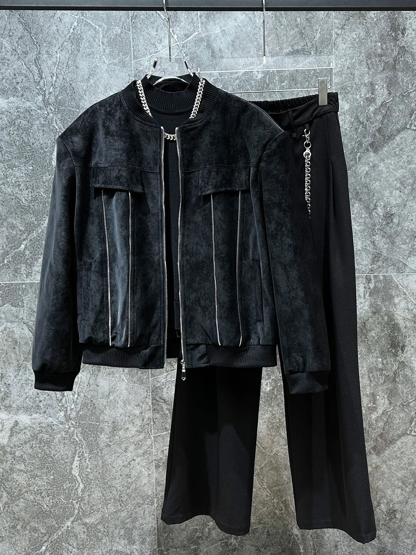 

Bla Leather Baseball Jaet ort Sle for Trendy Men Spring New Design American Sle Youthful Polyester Fiber Jaet