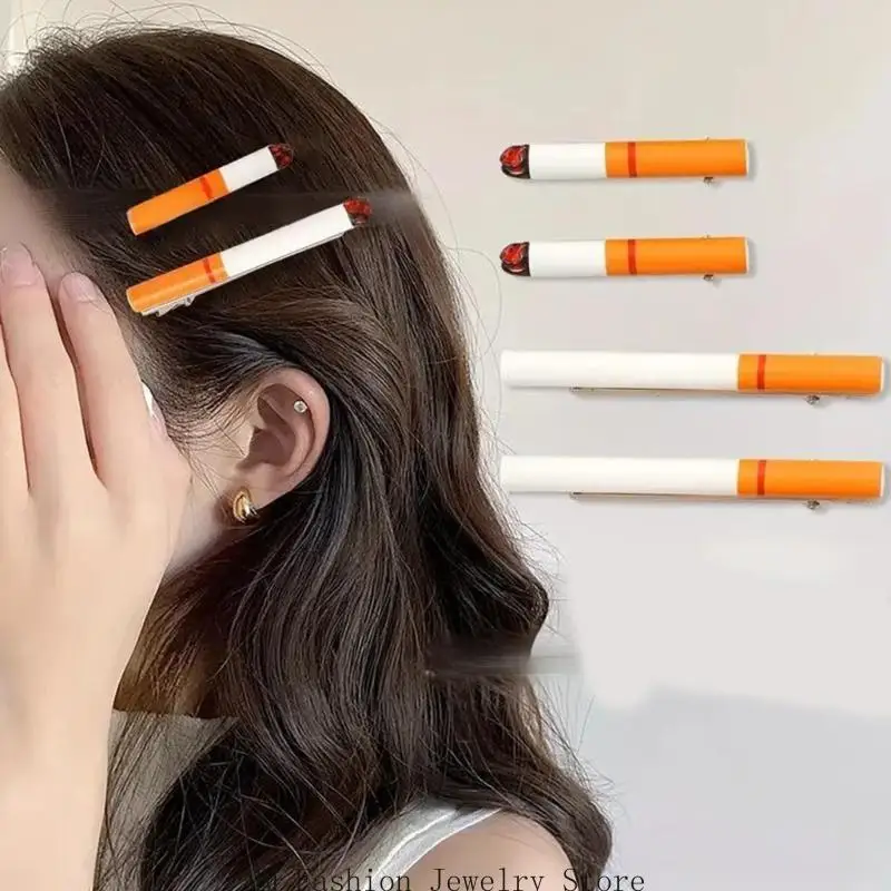 D0UB Pack Of 2 Plastic Resin False Cigarettes Hairpins Humorous Hair Accessories For Role Play Themed Event Secure Grip No Slip