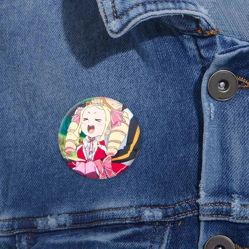 Cute Anime Figural Emilia Rem Ram Cosplay Badges Handmade Round Brooch Pins Lapel Pin on Backpack Accessories Gift for Friend