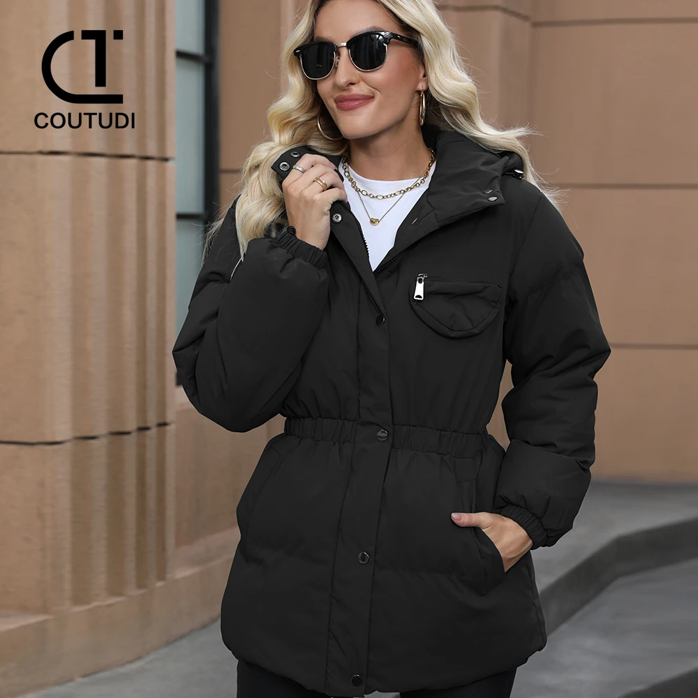 COUTUDI-Long Down Coat for Women, Warm Cotton Padded Jacket, Hooded Long Parkas, Female Winter Outwear, Fashion, 2024