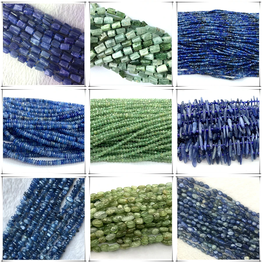 Veemak Natural Green Kyanite Faceted Round Rondelle Edge Cube Coin Disc Beads For Jewelry Making DIY Necklace Bracelets Earrings