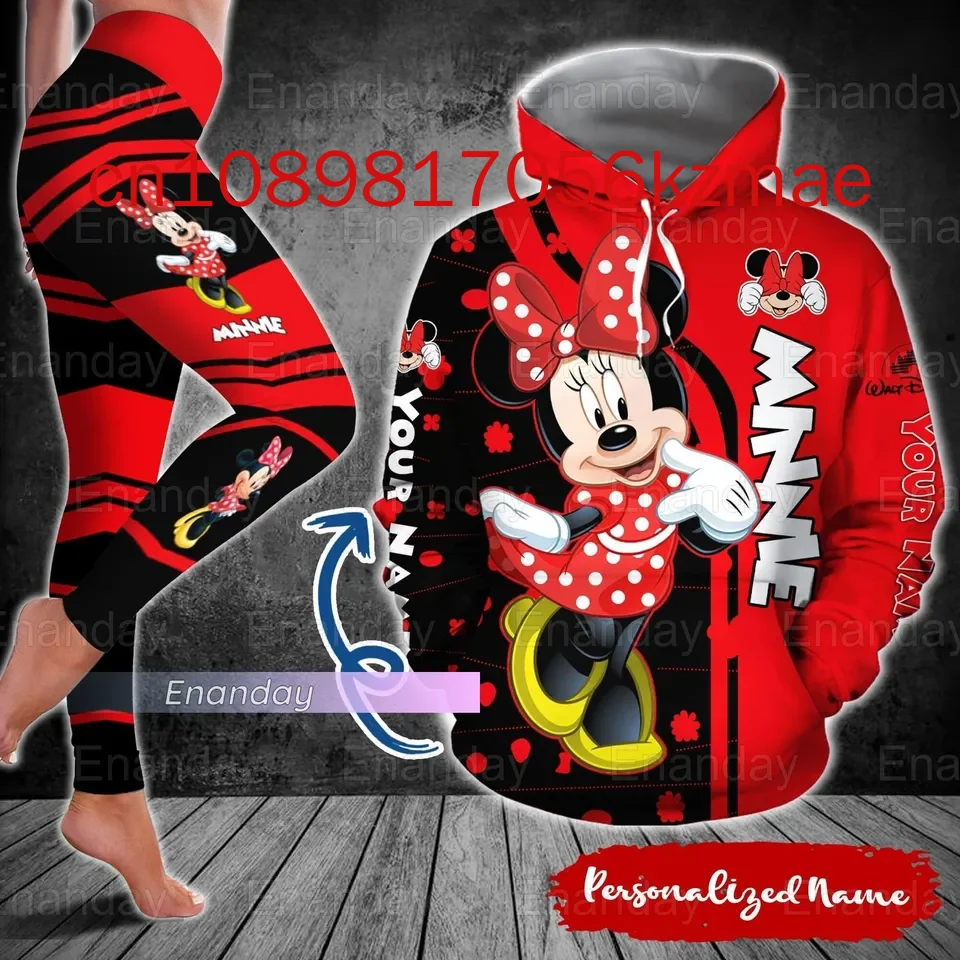 New Free Custom Disney Minnie Mouse Hoodie Leggings Suit Women\'s Diseny Hoodie Yoga Pants Sweatpants Fashion Tracksuit Sets