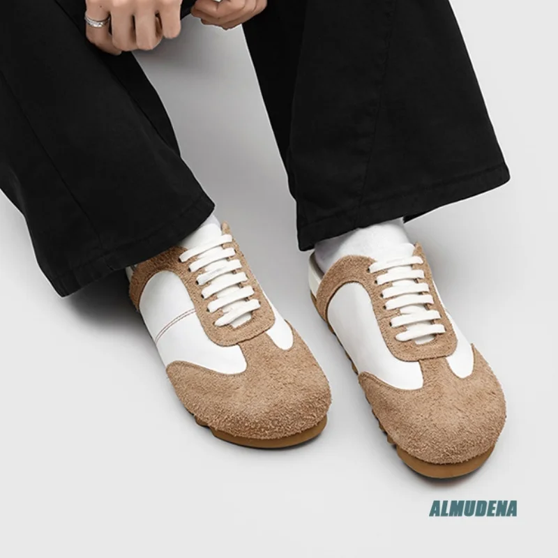 Backless Mule Sneakers Men's Round Toe Lace-Up Street Style Trendy Edgy Minimalist Casual Daily Wear Slip-On Shoes 2026 Fashion