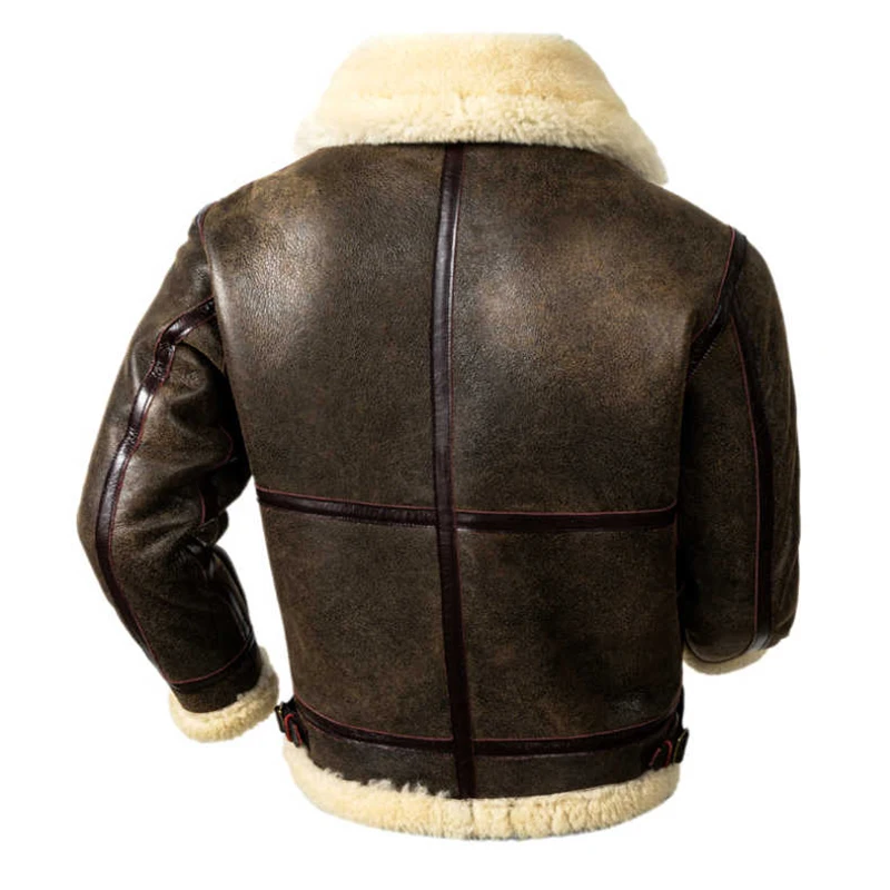 2023 Men's Natural Shearling Thickened Warm Sheepskin Coat B3 Air Force Pilot Leather Jacket Brown European Size Winter Coat