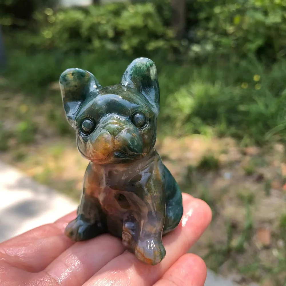 Natural Ocean Jasper Cartoon Dog Statue Healing Fengshui Energy Stone Craft - Home Decor Carving Christmas Gift