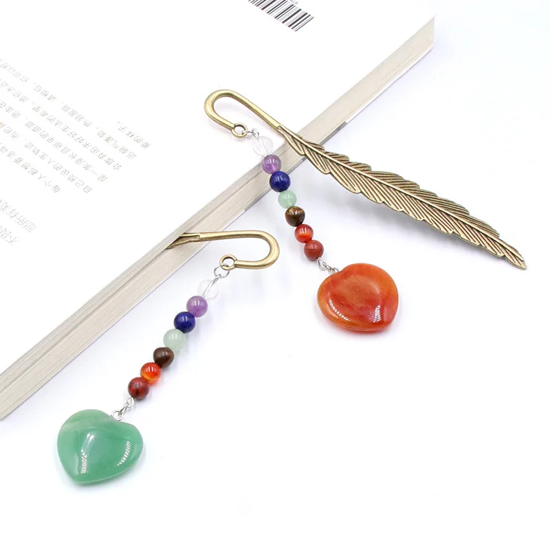 Chakela Colored Crystal Agate Love Hanging Feather Bookmark Souvenir Reiki Semi-precious Stone Stationery DIY Learning Supplies