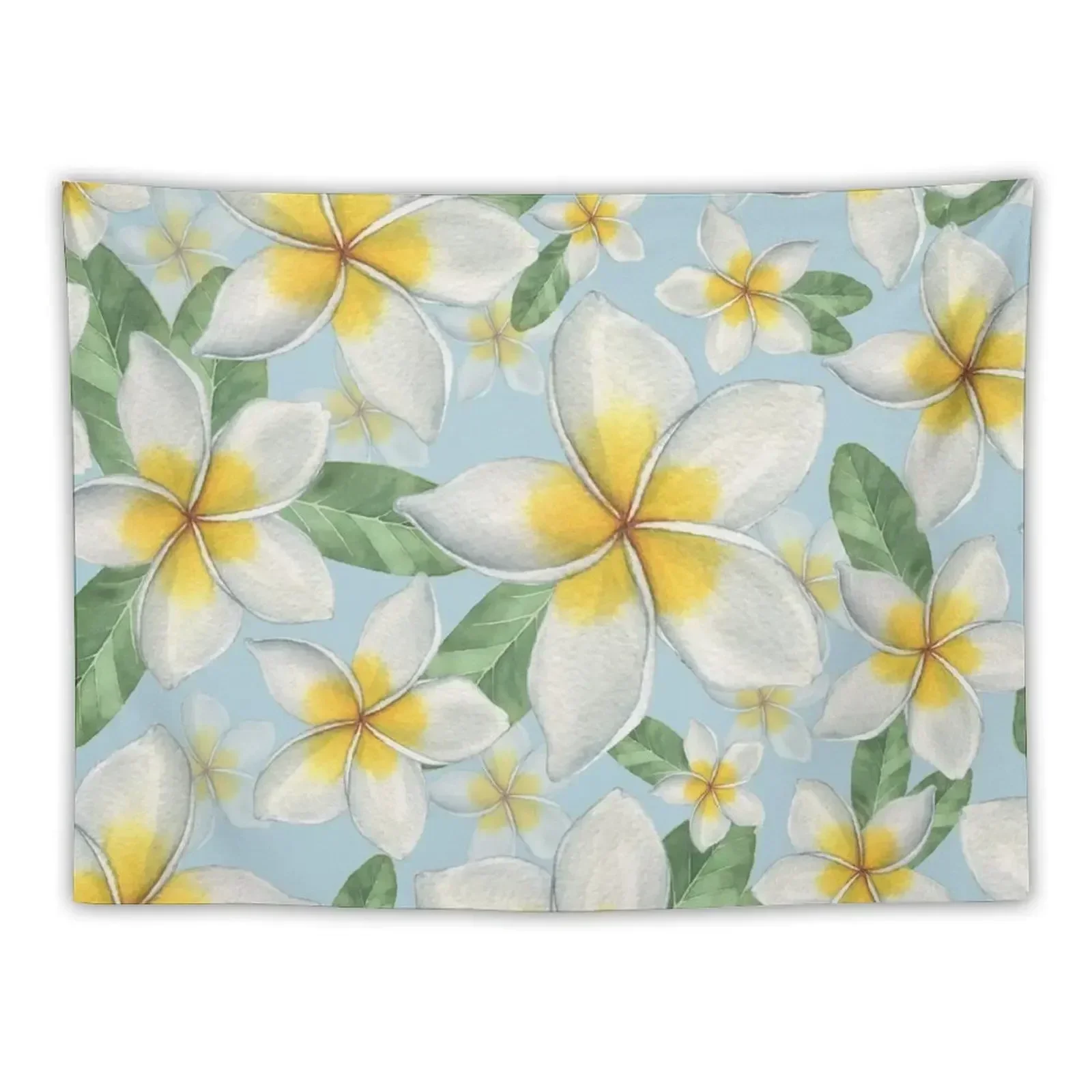 White and yellow plumeria flowers - White Plumeria Flower Pattern Tapestry Room Decor Aesthetic Wall Hanging Decor Tapestry