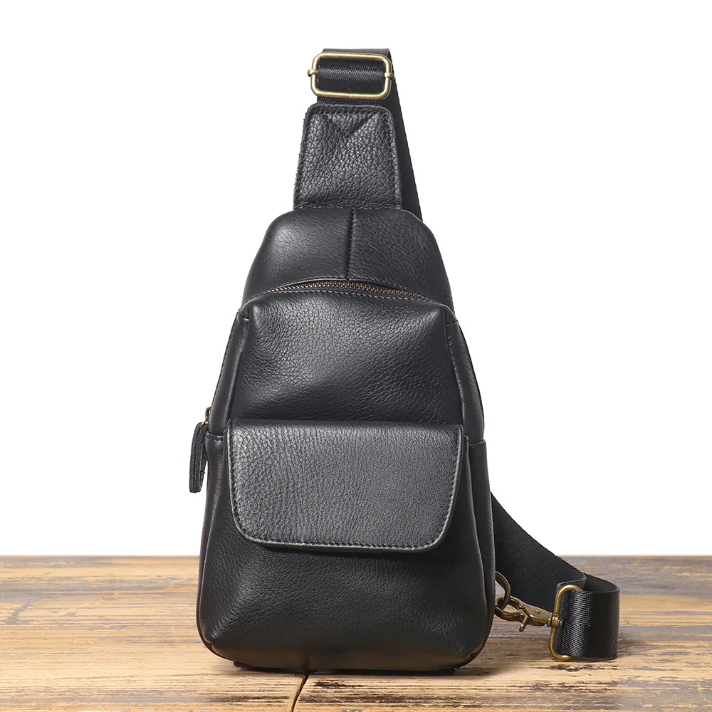 

LJ-5006 Simple Leather Shoulder Bag, Casual Sports Crossbody Chest, Leather Top Layer, Portable Waist Bag