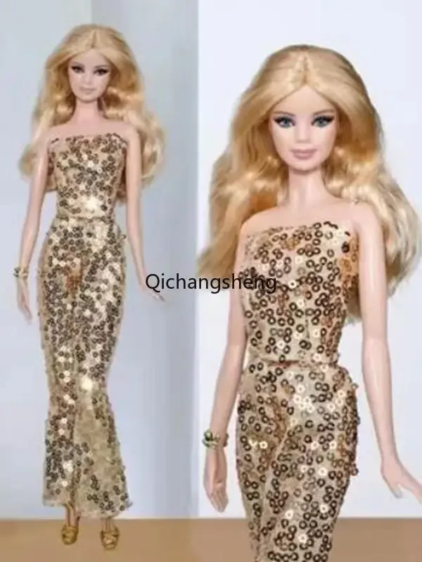 Fashion Golden Sequin 1/6 Doll Clothes For Barbie Clothing Outfits Set Top & Pants  For Barbie Dress 11.5