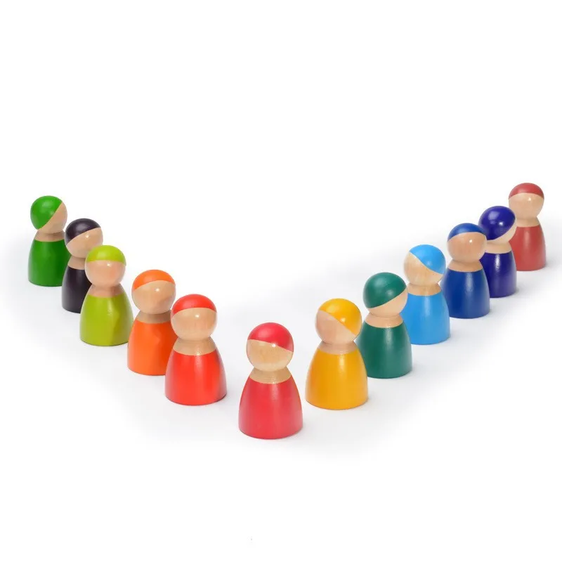 Building block villain wooden rainbow Waldorf 12 colors color cognition children puzzle stacked music cup toys