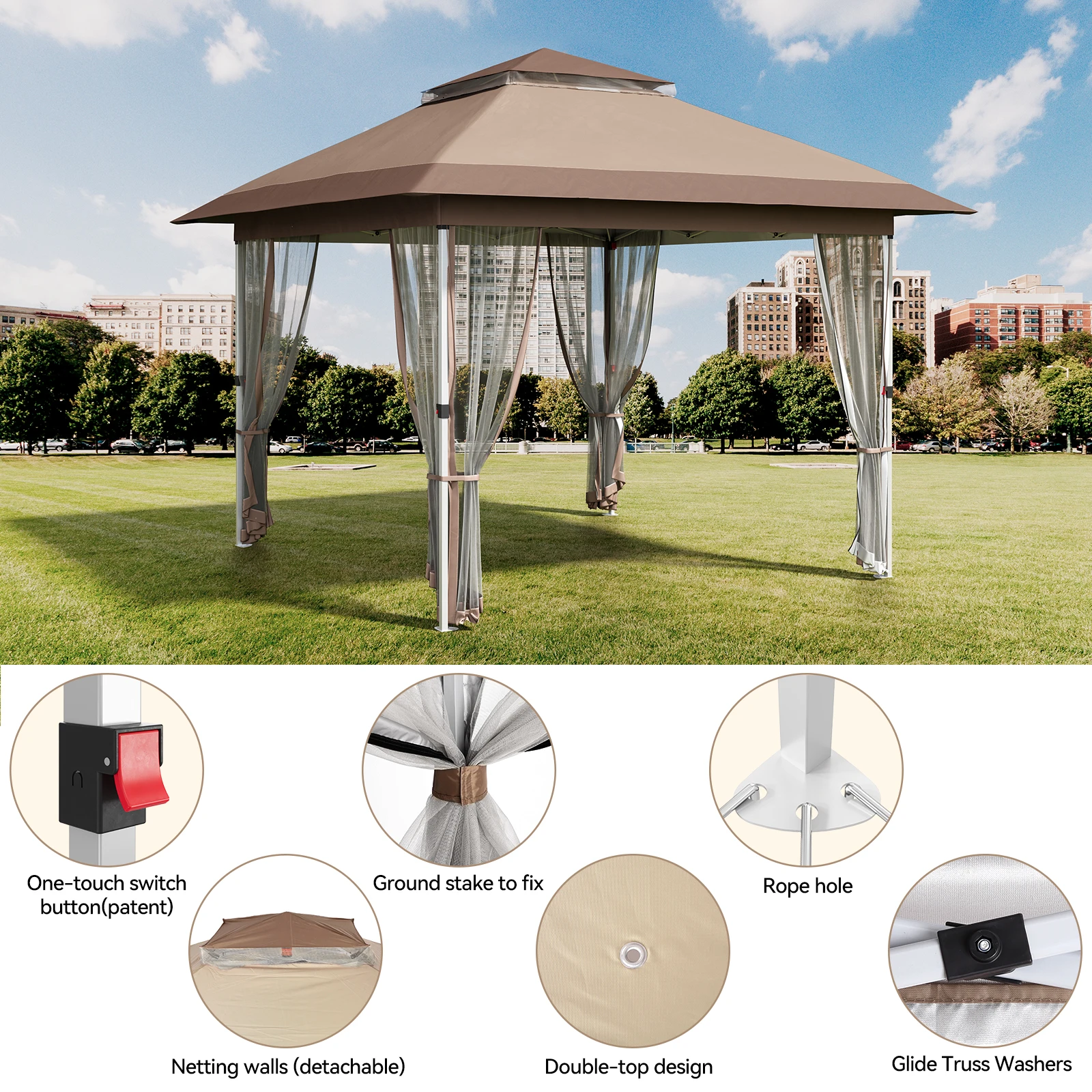 Outdoor Pop up Canopy Tent with Curtains and 144 Square Shelter S6ef7ff1acc4743b3afcaad05c2ecaf46p
