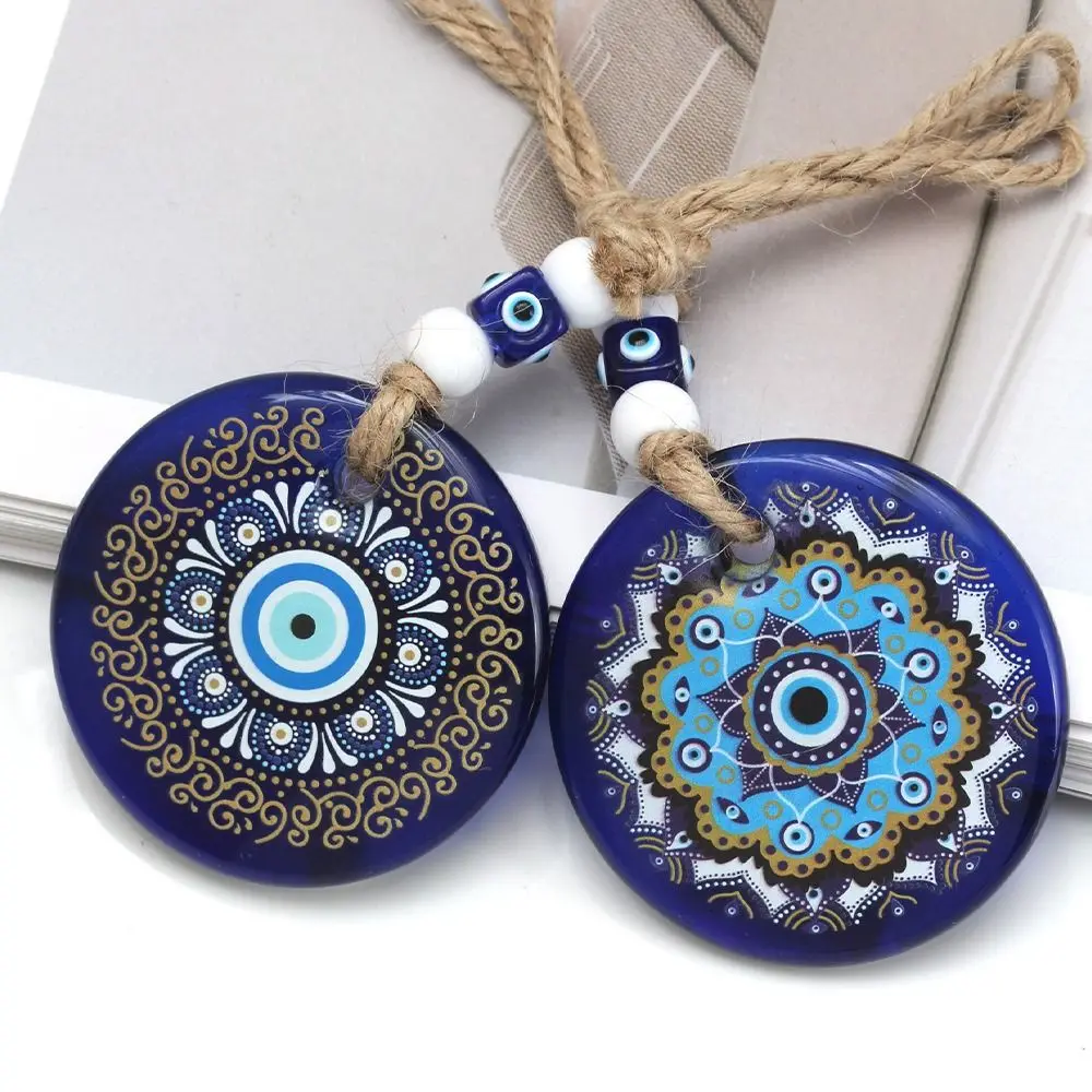 

Blue Eye Lucky Eye Keychain Turkey Glass Bead Lucky Eye Pendant Linen Rope Hand of Fatima Car Hanging Charm Couple Gifts