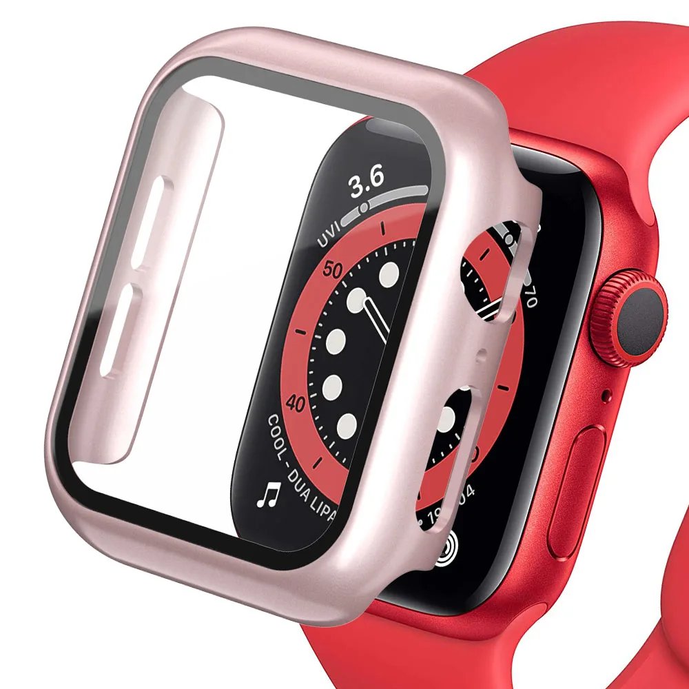 Gehärtetes Glas + Abdeckung für Apple Watch-Zubehör 46 mm 45 mm 41 mm 44 42 mm Displayschutzfolie iwatch-Gehäuse Serie 11 10 9 4 5 6 SE 7 8
