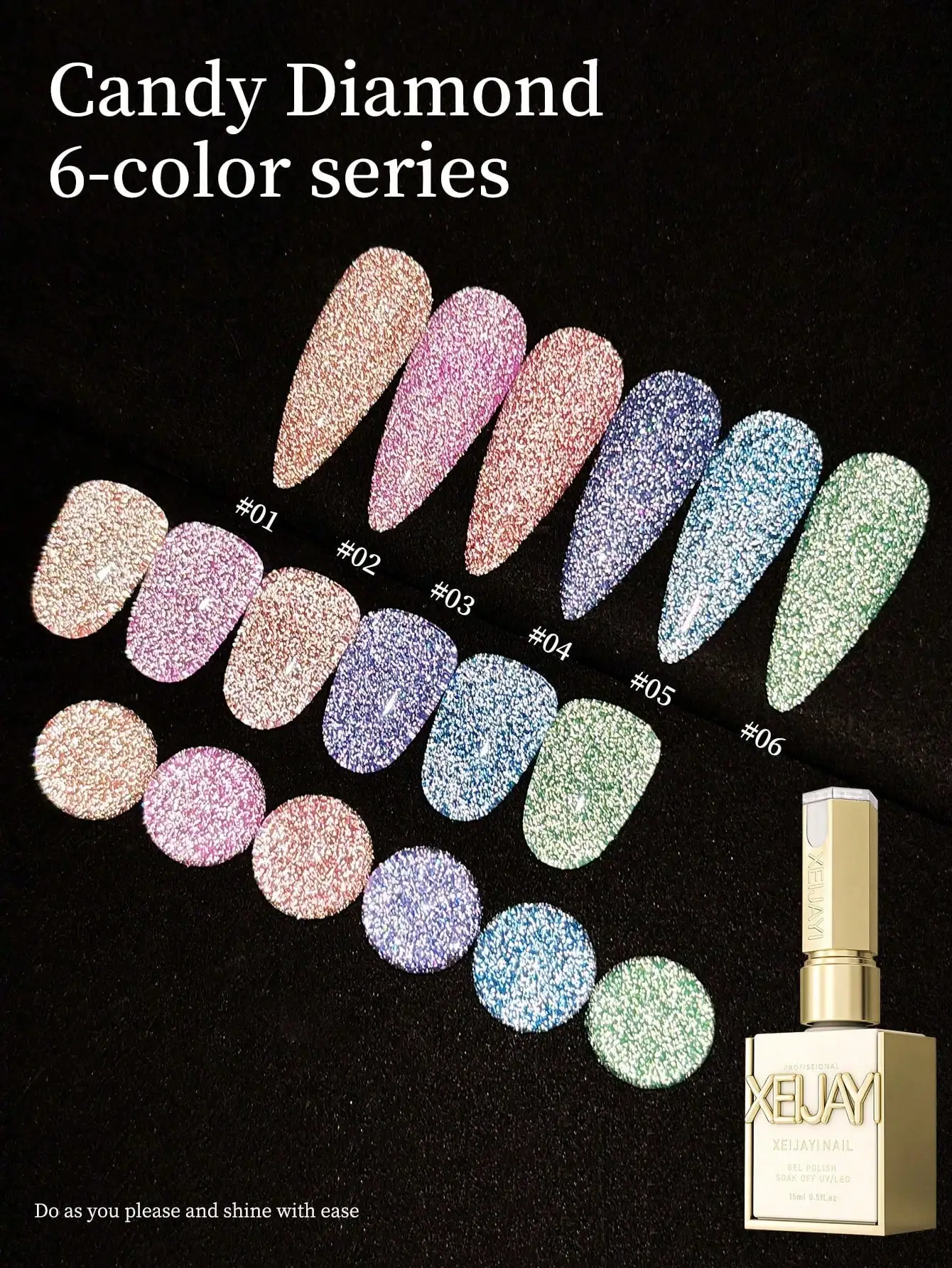 XEIJAYI 15ml ダイヤモンドグリッターネイルアートジェルネイルポリッシュ ソークオフUV LEDネイルグルー サロン女性用ネイルアート