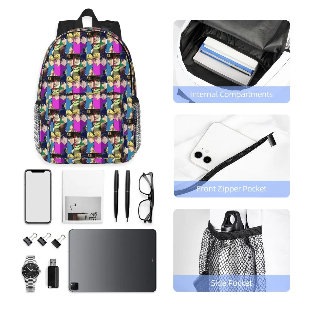 Anime JoJo Bizarre Adventure Backpack Student Boys Girls BookBag Men Women School Bag Computer Shoulder Bags