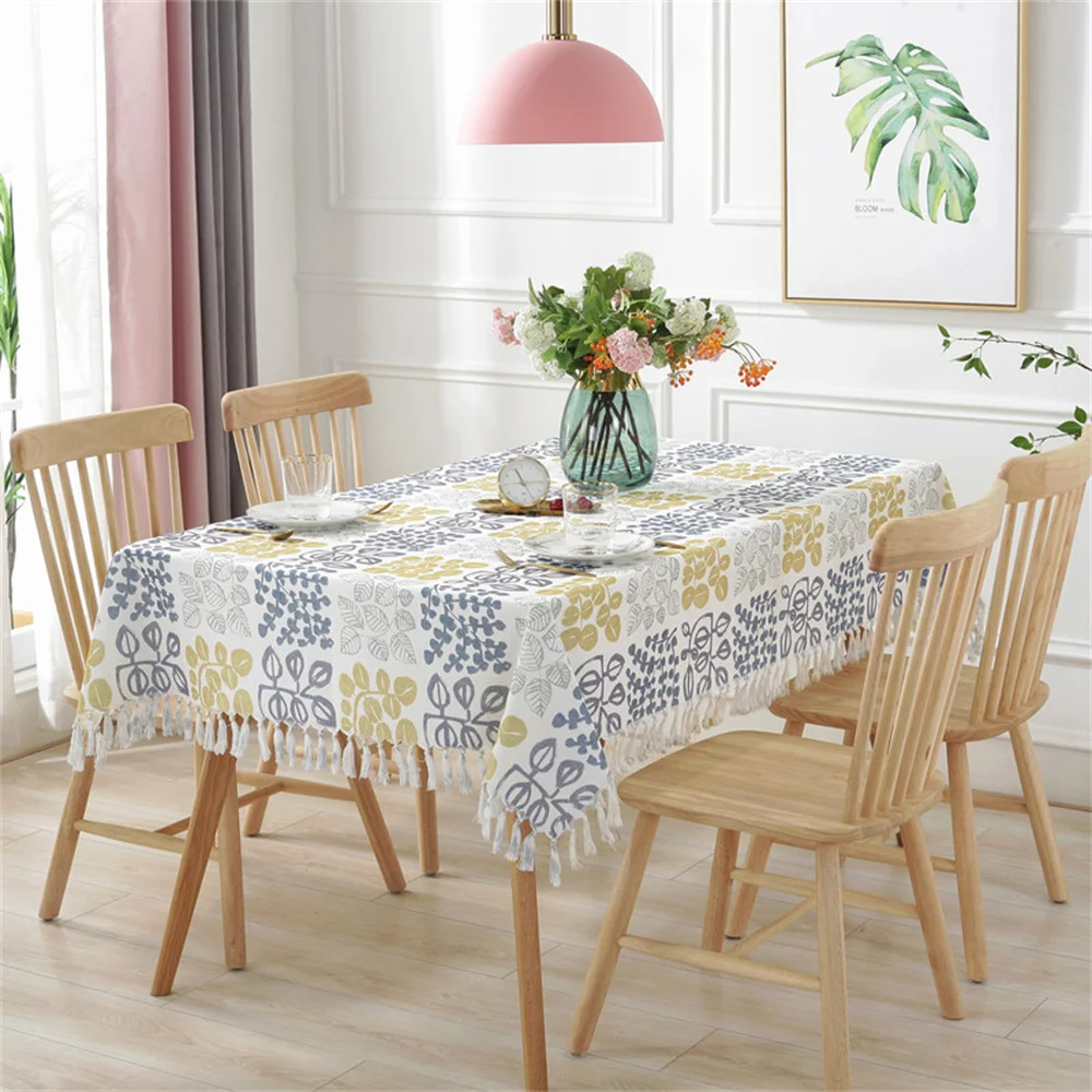 Rectangular Tablecloth American Country Style Cotton and Linen Printed Handmade Tassel Tablecloth Home Coffee Table Cloth