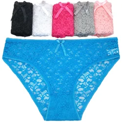 Women Underwear Panties Ladies Girls Cute Full Lace Bow Cotton Briefs Knickers Intimates Lingerie 6 Pcs/set