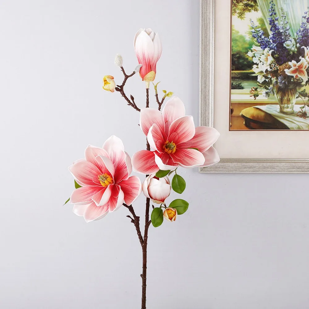 

Большая искусственная магнолия ручной работы, реалистичная ветка магнолии из ЭВА, на ощупь как настоящая, из искусственного шелка, подарок на День матери