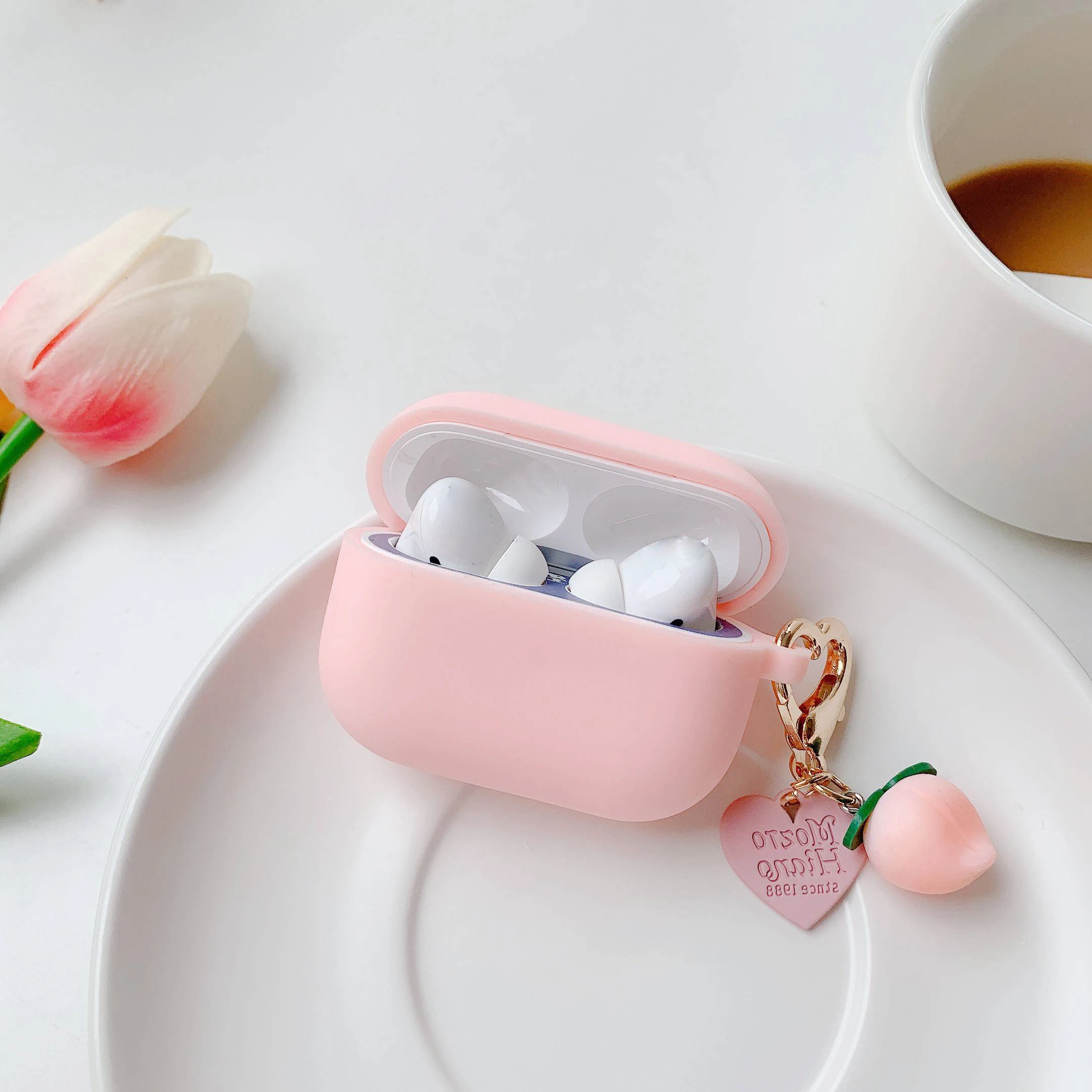 For Redmi buds 4 Pro Case Cute Sweet Peach / Flower KeyChain Silicone Bluetooth Earphone Case TPU Accessories Box