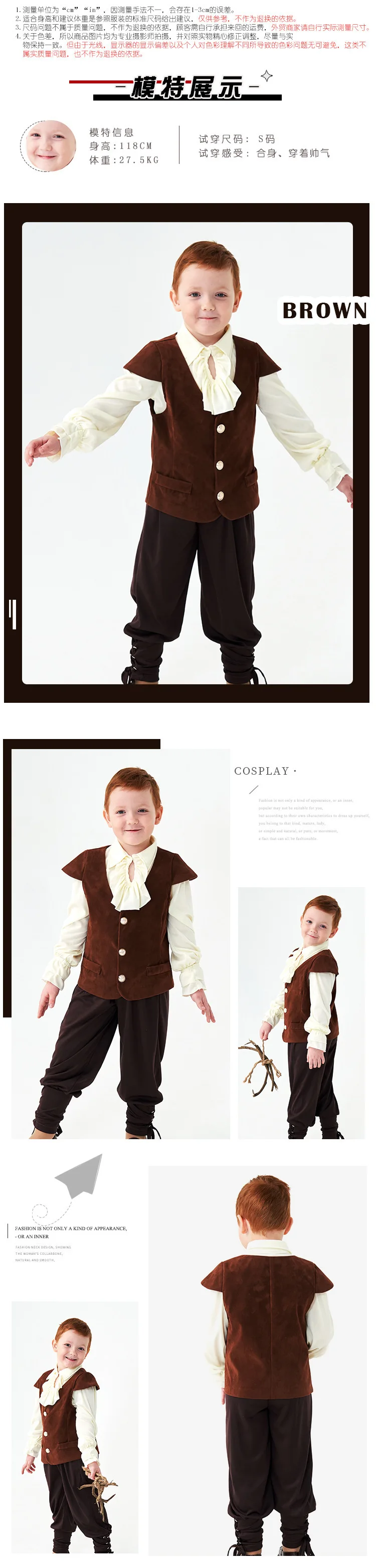 Jungen Vampir Mittelalterlicher Piratenritter 3-teiliges Set Rüschenhemd Weste Hose Halloween Bühnenauftritt Outfits Karnevalssets PS66 – Detail 5