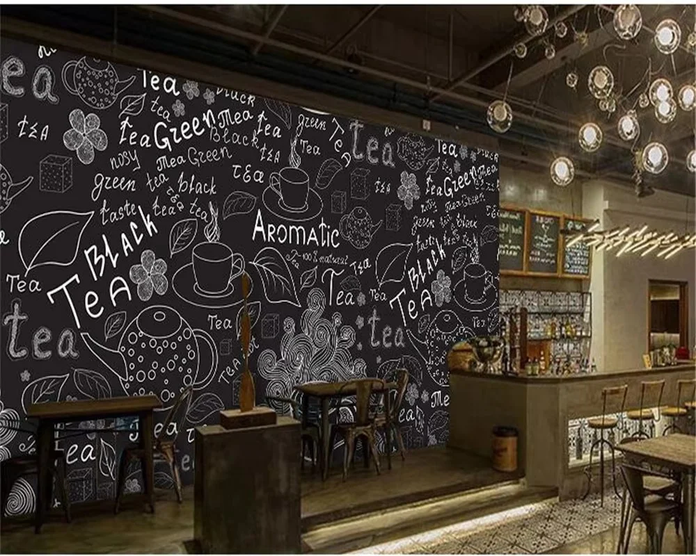 Custom wallpaper 3d mural abstract retro nostalgic graffiti wall hand drawn imitation blackboard black and white cafe wallpaper