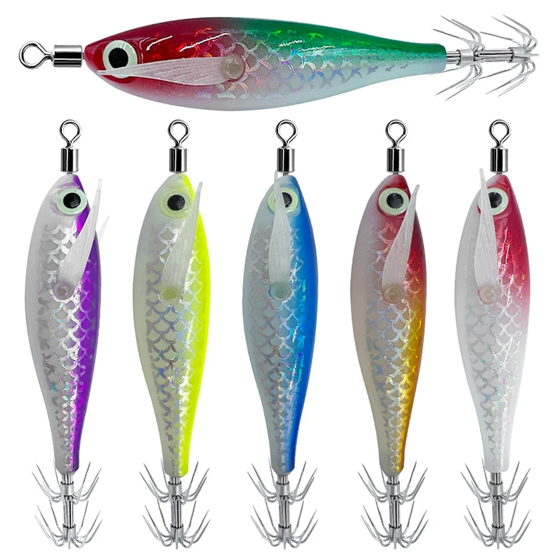 ShareShark 5 Stück/Box Tintenfisch-Jig-Köder 8cm 5,6g UV-Leuchtender Garnelenköder Horizontaler Kunstköder für Tintenfische, Oktopus, Salzwasser – Detail 23