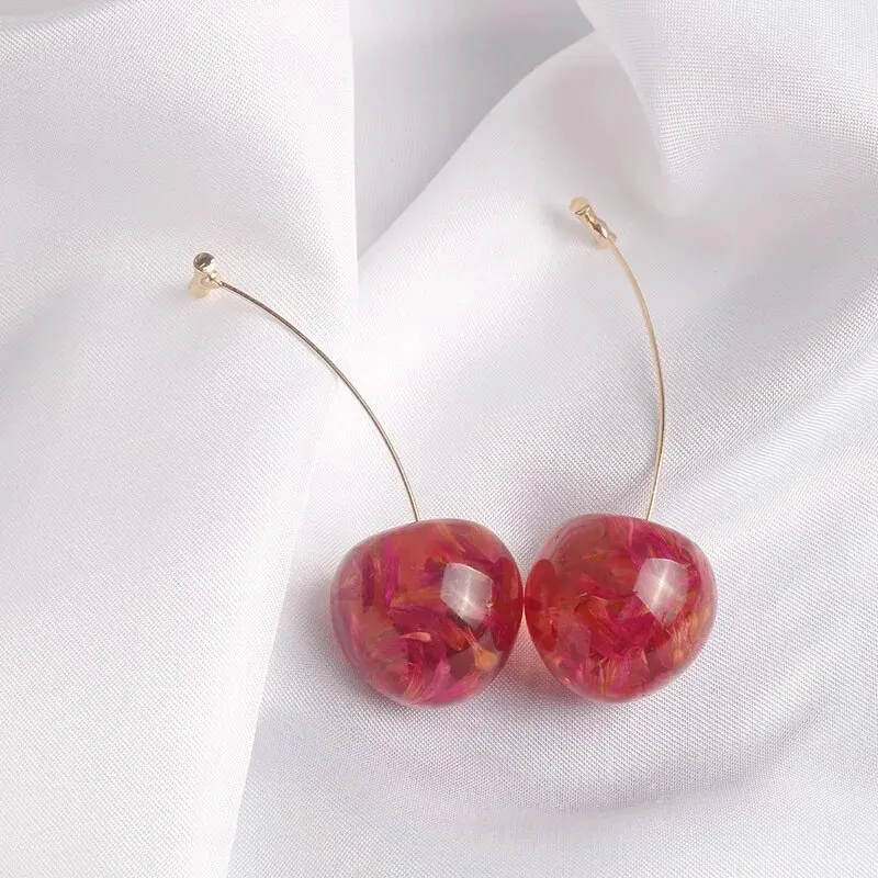 Small Fresh Red Cherry Drop Earrings Ladies Stylish Sweet Resin Fruit Dangle Earrings Delicate Everyday Party Accessories