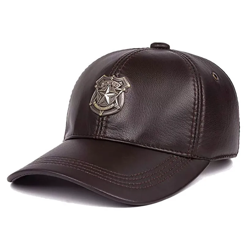 Snapback Cap Autumn Winter Natural Leather Cap Sheepskin Baseball Caps For Men Simple Personality Warm Party Hats Leather Hat