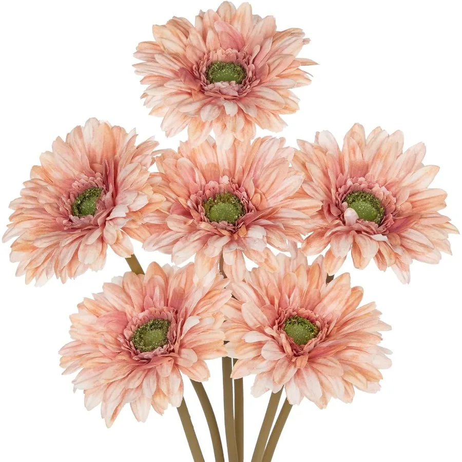 

Искусственный букет герберы и ромашки, 6 шт., осенние стебли цветов, 17,7 дюйма, искусственный декор с лепестками ткани, деревенский осенний букет для свадьбы, центр