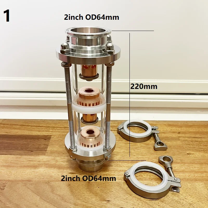 NEW Type 2inch OD64mm Distiller Glass Column With 3 Floors Copper Bubble Plate Units For Distillation,Reflux Tower Moonshine