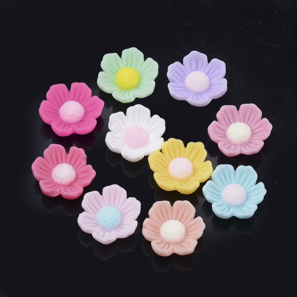 200pcs Opaque Resin Cabochons Flower Mixed color 13x13x4.5mm for Handmade Gift