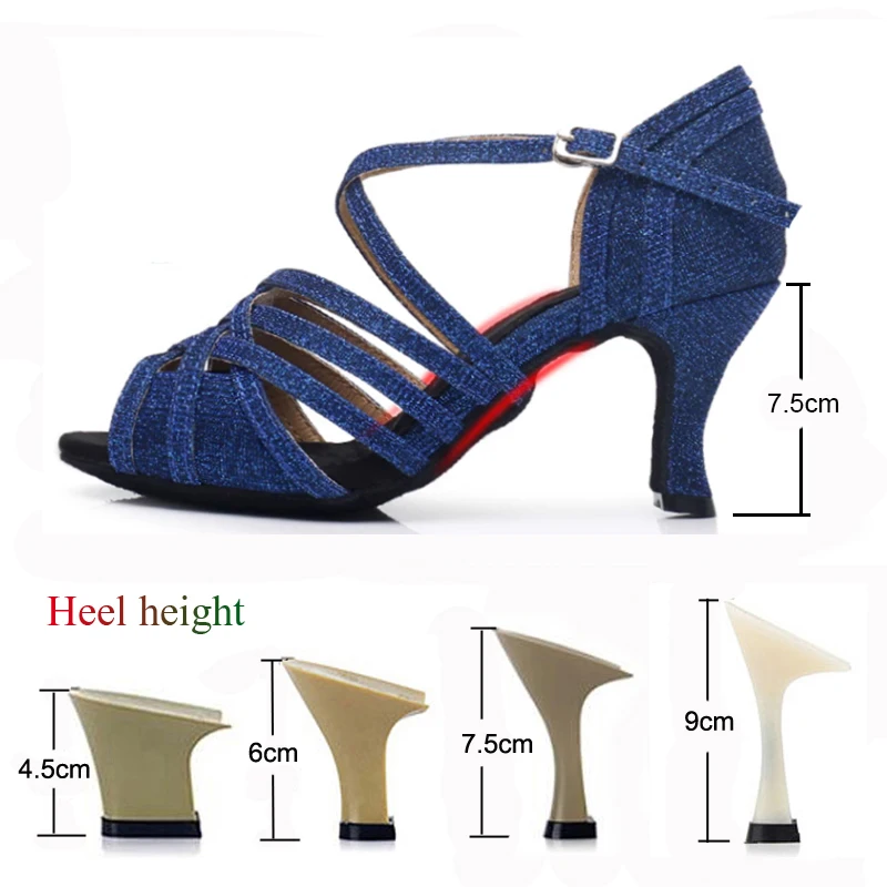 Latin Dansschoenen Dames Salsa Tango Ballroom Party Damesschoenen Blauw Zilver Hoge Hak Zomer Sandalen Open Teen Dance Sneakers