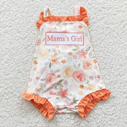 Wholesale Baby Newborn Mama's Girl Floral Romper Bubble Embroidery Flower Jumpsuit Kid Toddler Summer One-piece Orange Clothes