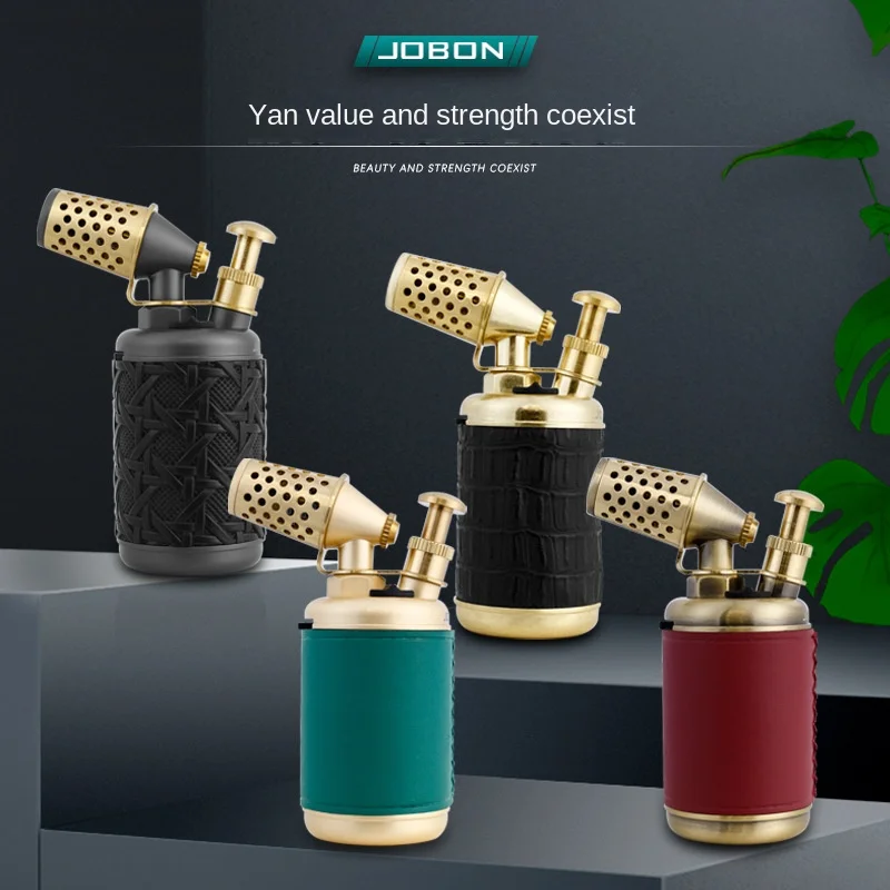 JOBON Gas Rare High Temperature Direct Flame Zinc Alloy Turbo Torch with Punch Hole and Safety Lock Desktop Cigar Lighter