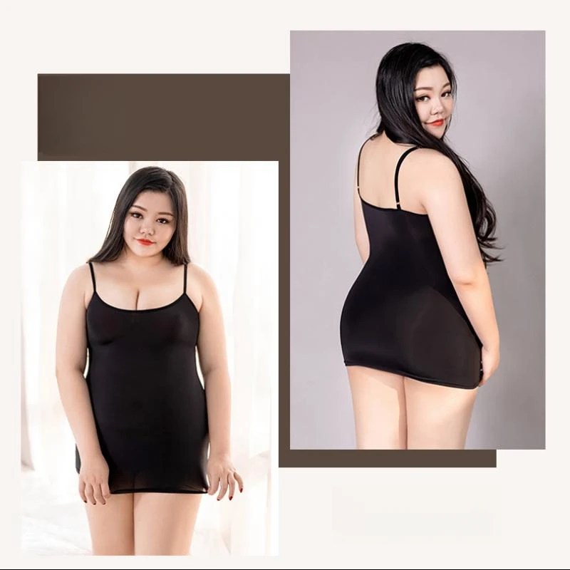 Plus Size Women See Through Shiny Mini Dress Plus Size Long Dresses Sexy Strap Dress Black White Oversized Dress XXXL Clothing