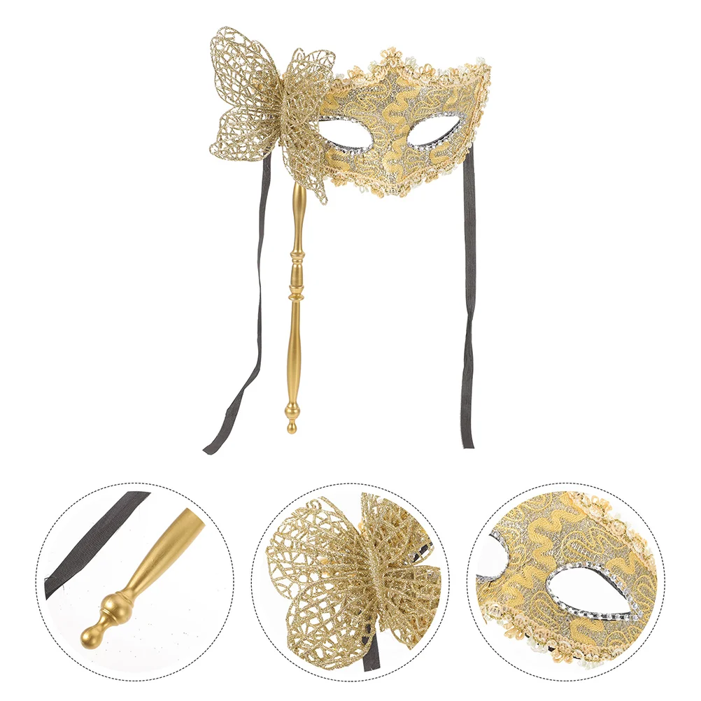 

Mask Hand Held Masquerade for Women Handheld Venetian Party Couples with Stick Gold Costume Carnival Masks