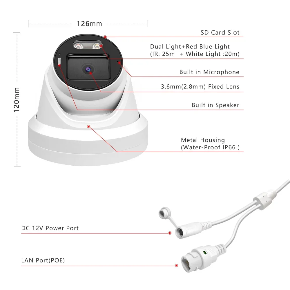 8MP 5X Zoom IP Camera Full Color Active Deterrence Night Vision Red Blue Light  Waterproof Security Network Camera 4K  Outdoor