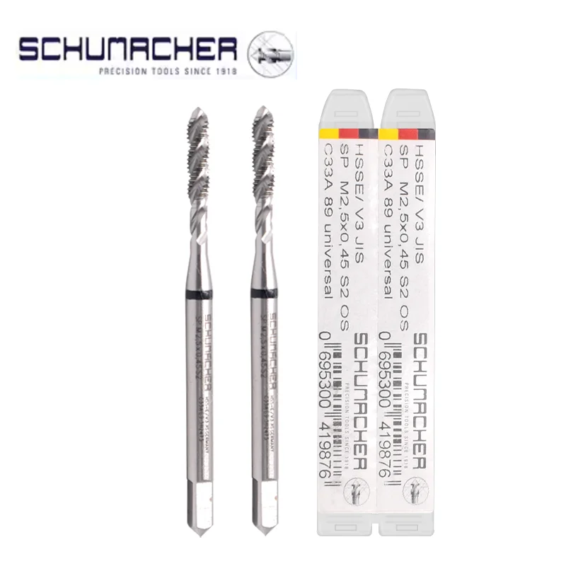 German Original SCHUMACHER JIS Standard Spiral Fluted Tap Pointed M1 M2 M3 M4 M5 M6 M7 M8 M9 M10 M11 M12-M24 Machine Thread Taps