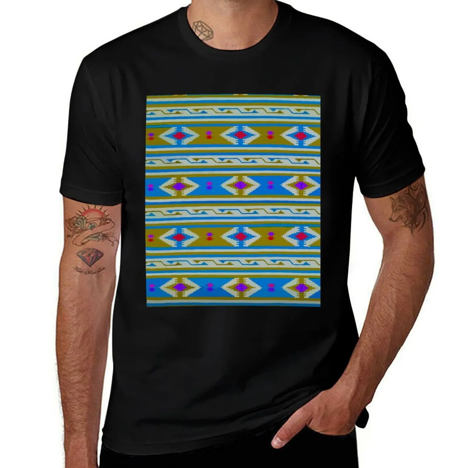 Blue olive chevron textile boho chic decor bold decor T-Shirt Utility Work Short Sleeve Top T-Shirt
