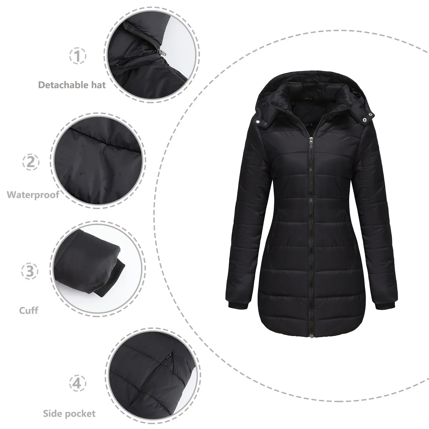 Parka damska Solid Slim Fit Splice Thick Coats Slim Fit Zipper Hooded Full Sleeve Pockets Warm Parka Elegant Lady Winter 2024