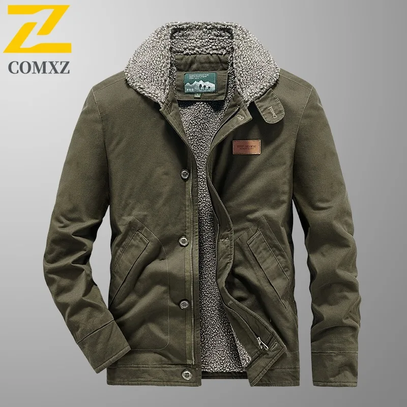 COMXZ الرجال الشتاء سترة في الهواء الطلق نمط رحلة التزلج الدافئة سميكة الثلوج مغامرة لامب جاكيت من الصوف رحلة التخييم يندبروف معطف