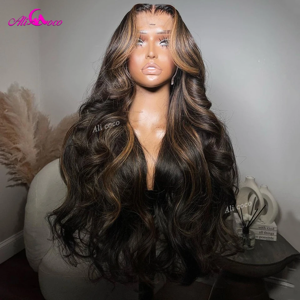 Brown Highlight Wigs Human Hair Pre Plucked Pre Cut 13x4 13x6 Body Wave Lace Frontal Wigs For Women 5x5 Lace Closure Wig