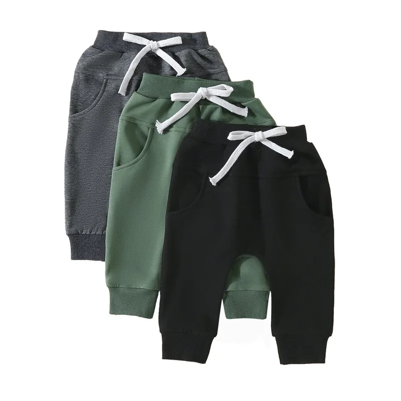 

Toddler Boys Sweatpants 3 Pieces Solid Color Newborn Elastic Waist Casual Trousers for 0-3 Years