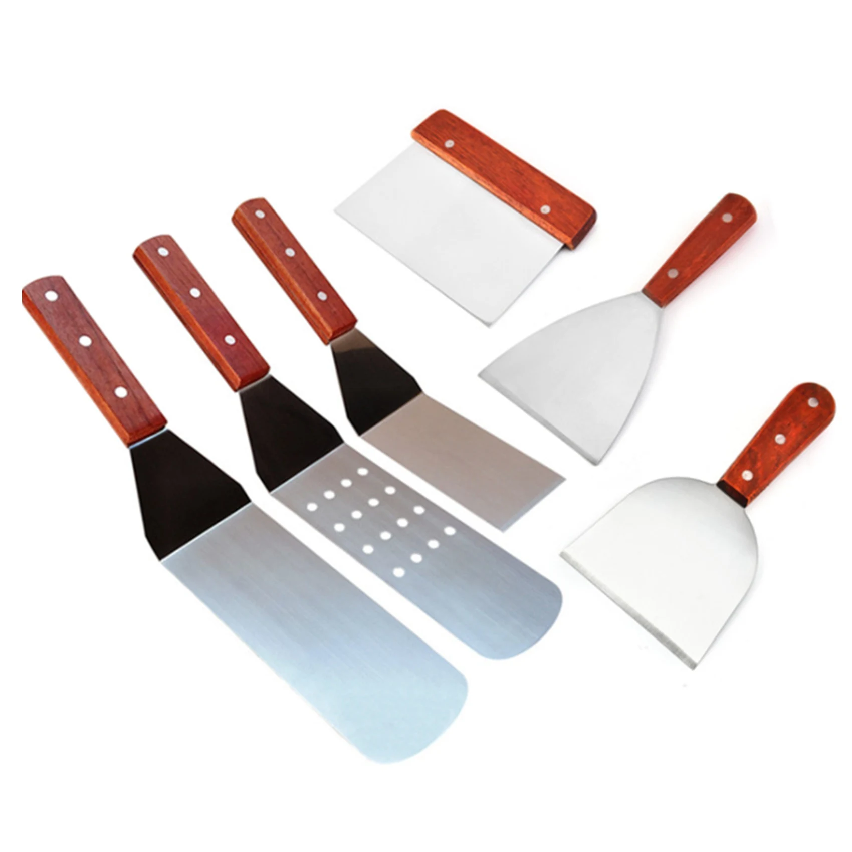 Stainless Steel Burger Spatula,Square Spatula Cooking Scraper Hamburger Turner With Wooden Handle For Barbecue, Steak Limited Ti